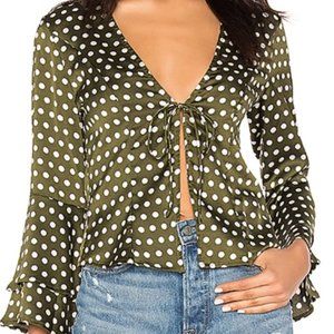 Revolve “About Us” silk polka dot top
